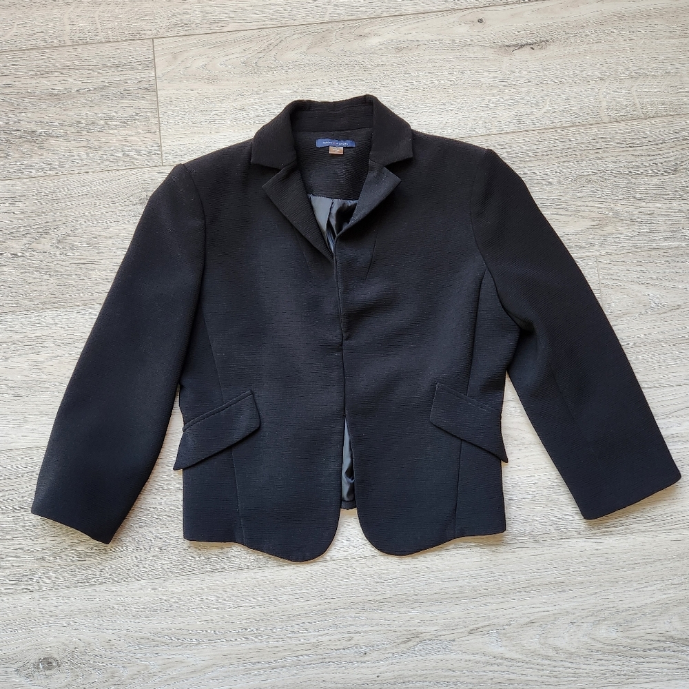 Tommy Hilfiger Black Blazer Womens 10 Clasp Classic Ruffle Business Casual
